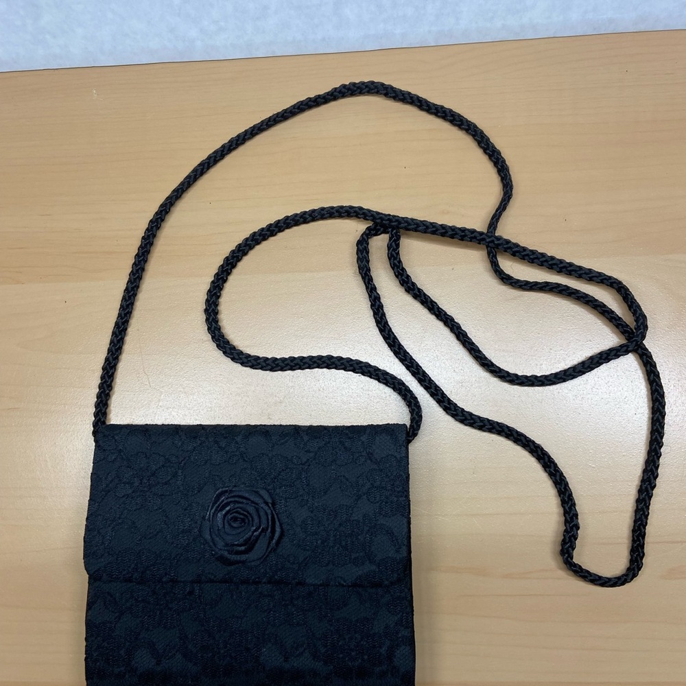 Black Lace Crossbody Bag with Rosette Accent